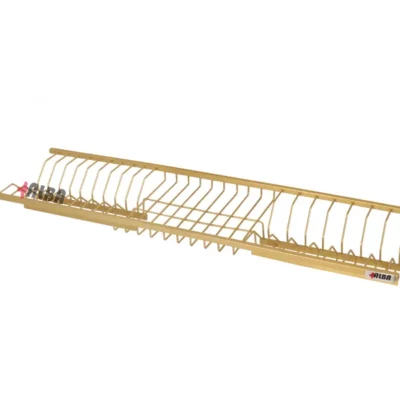 آبچکان آلومینیومی یک‌طبقه طلایی آلبا نصب‌شده داخل یونیت MDF – نمای خالی بدون ظروف