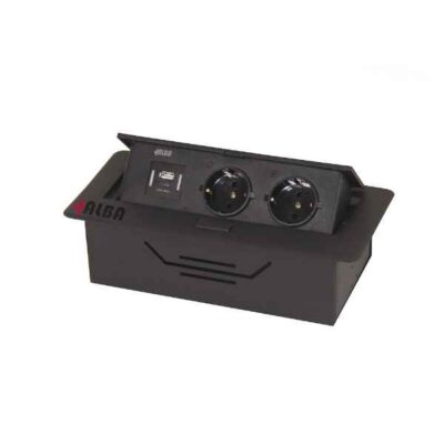 پریز توکار برق دو سوکته مشکی رنگ با دو پورت USB مارک آلبا مدل L1005