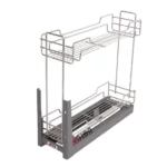سبد دو طبقه کشویی آلبا با ریل کف تاندم آرام‌بند و نصب مستقیم به درب کابینت، مناسب یونیت‌های 20 تا 30 سانتی‌متر