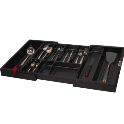 نمای نزدیک کف چرم مشکی جا قاشقی چوبی آلبا کد B1032