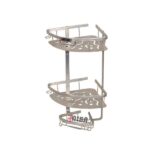 سبد کنج مثلثی حمام آلومینیومی دو طبقه رنگ نقره‌ای مدل A1080 آلبا با کف ورقی مقاوم