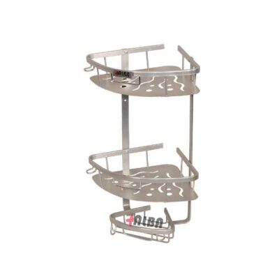 سبد کنج مثلثی حمام آلومینیومی دو طبقه رنگ نقره‌ای مدل A1080 آلبا با کف ورقی مقاوم