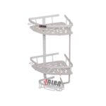 سبد کنج آلومینیومی حمام دو طبقه سفید مدل A1082 آلبا با طراحی زاویه‌ای کف ورقی