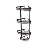 سبد کنج حمام آلومینیومی سه طبقه مشکی آلبا مدل A1069، مناسب نصب در گوشه دیوار حمام، مقاوم در برابر بخار و رطوبت