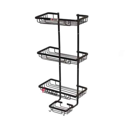 سبد آلومینیومی سه طبقه حمام مشکی مستطیلی مدل A1085 برند آلبا