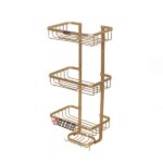 سبد حمام آلومینیومی طلایی سه طبقه مستطیلی مدل A1087 برند آلبا