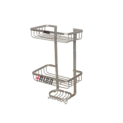 سبد حمام آلومینیومی دو طبقه نقره‌ای مستطیلی مدل A1088 آلبا