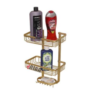 نمای جانبی سبد حمام آلومینیومی طلایی دو طبقه آلبا مدل A1091