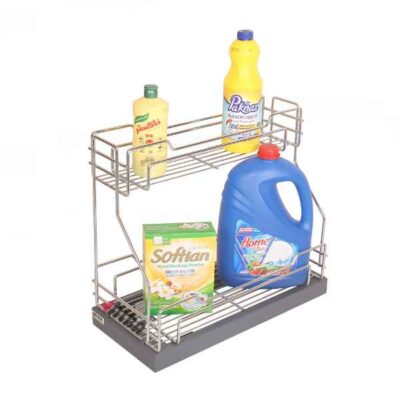 سبد ریلی مواد شوینده آلبا مدل K1038 نصب‌شده در کابینت با نمای بسته، مناسب یونیت 30 سانتیمتر