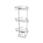 سبد کنج حمام آلومینیومی سه طبقه سفید آلبا مدل A1070، مقاوم در برابر رطوبت و مناسب برای نظم‌دهی لوازم بهداشتی