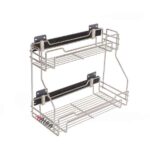سبد دو طبقه مواد شوینده اکو آلبا مدل E1140 نصب شده در کابینت با ریل خارجی