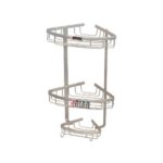 سبد کنج حمام آلومینیومی دو طبقه نقره‌ای مدل A1072 آلبا، طراحی مقاوم و مناسب برای فضاهای کوچک