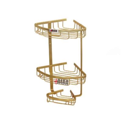 سبد کنج حمام آلومینیومی طلایی دو طبقه مدل A1075 آلبا با پوشش مقاوم و طراحی لوکس