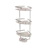 سبد کنج مثلثی حمام آلومینیومی سه طبقه رنگ نقره‌ای مدل A1076 آلبا با کف ورقی مقاوم