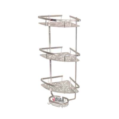 سبد کنج مثلثی حمام آلومینیومی سه طبقه رنگ نقره‌ای مدل A1076 آلبا با کف ورقی مقاوم