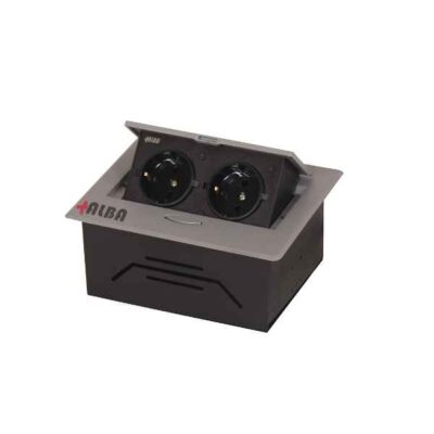 پریز توکار نقره‌ای دو سوکته برق مدل 1046 مارک آلبا با طراحی توکار و ابعاد استاندارد