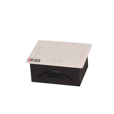 نمای جانبی پریز توکار دو سوکت برق سفید کد 1047 مارک آلبا با عمق 7 سانتی‌متر و ابعاد 14×16.5 سانتی‌متر