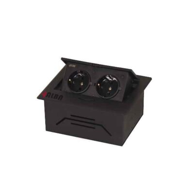 پریز توکار مشکی دو سوکته برق مدل 1047 مارک آلبا با نصب توکار و ابعاد استاندارد