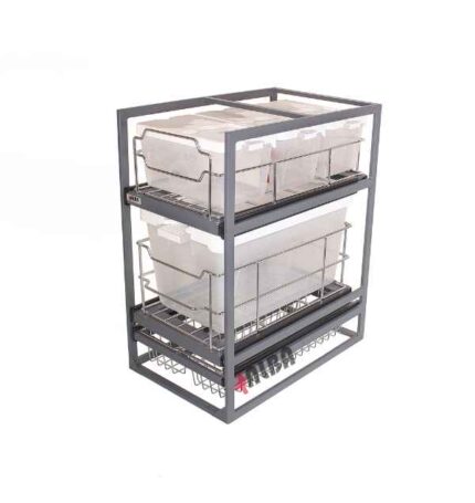 نمای جانبی از سبد کابینتی سه طبقه آلبا کد K1043 با ریل پهلو و ساختار فلزی بادوام برای یونیت 40