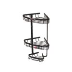 صویر کامل سبد کنج حمام آلومینیومی دو طبقه مشکی مدل A1073 آلبا، طراحی مقاوم و مدرن