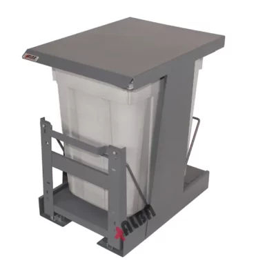 سطل زباله ریلی کف تاندم سایز متوسط آلبا مدل S1014 مناسب یونیت 35 سانتی‌متر با یک مخزن پلاستیکی طوسی